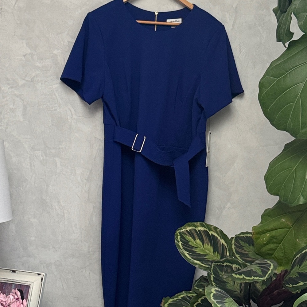 Calvin Klein Royal Blue Midi Dress with Belt